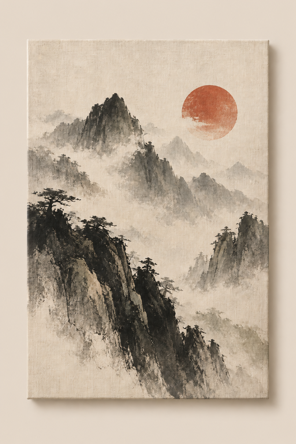 Crimson Mist — Misty Mountain Landscape Wall Art