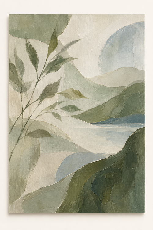 Verdant Stillness — Sage Green Botanical Landscape Wall Art